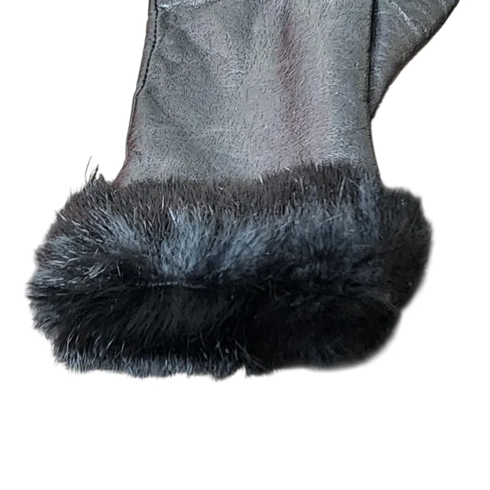 Gloves black leather with faux fur cuff trim soft elegant